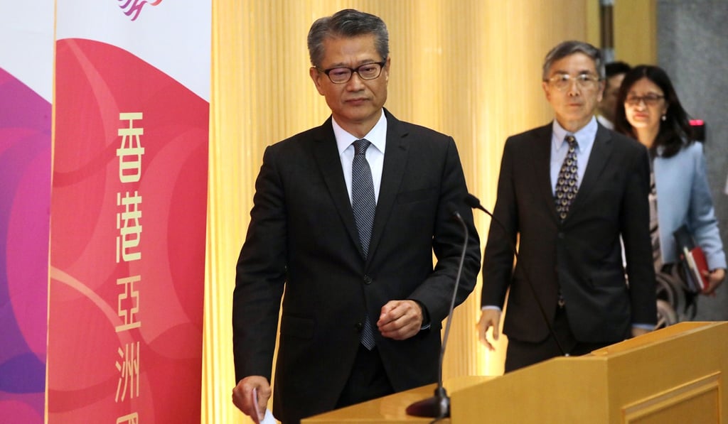 Financial Secretary Paul Chan Mo-po meets the press on Wednesday at the Central Government Offices in Tamar, after heading a meeting of the Financial Leaders Forum. Photo: May Tse