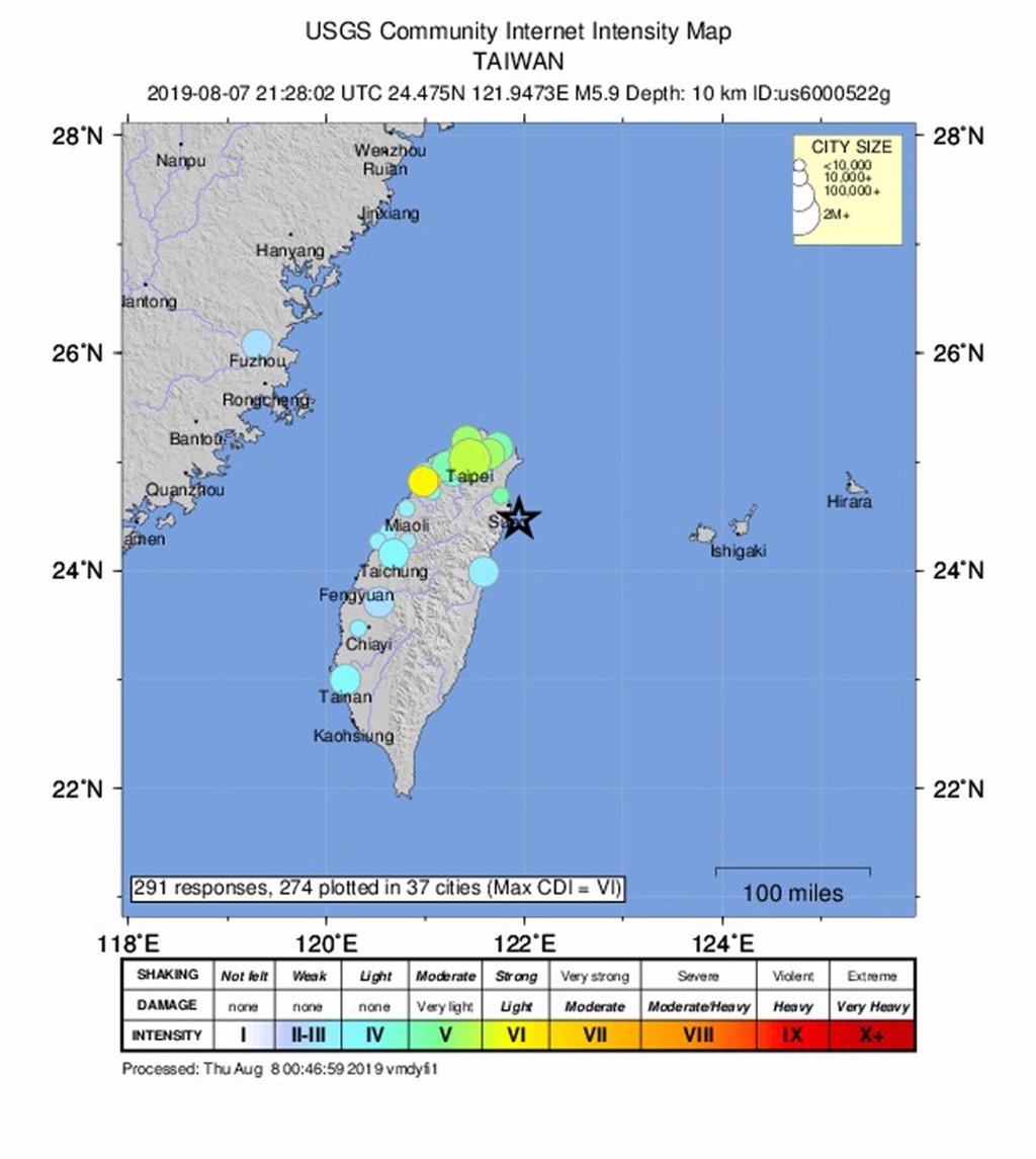 The location of the earthquake off the coast of Taiwan on Thursday. Photo: EPA-EFE The location of the earthquake off the coast of Taiwan on Thursday. Photo: EPA-EFE