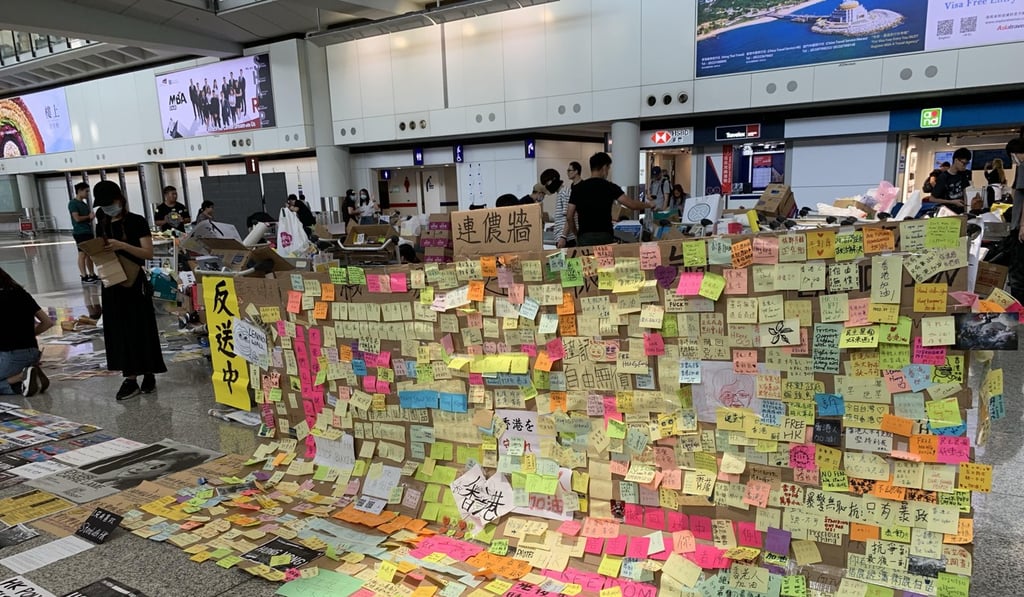 Demonstrators have occupied part of the airport to showcase their demands, which include a full withdrawal of the now-shelved extradition bill. Photo: Sarah Zheng Demonstrators have occupied part of the airport to showcase their demands, which include a full withdrawal of the now-shelved extradition bill. Photo: Sarah Zheng