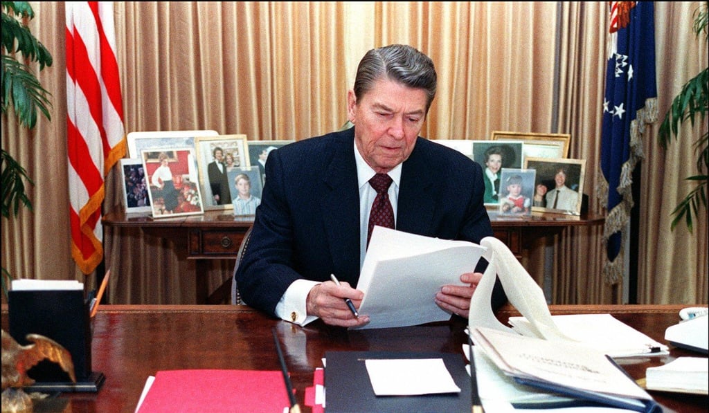 Former US President Ronald Reagan prepares for his State of the Union address on January 21, 1988. Reagan’s approach to crime and drugs had been blamed for disproportionately harming minority communities long before his racist remarks about Africans were revealed. Photo: AFP