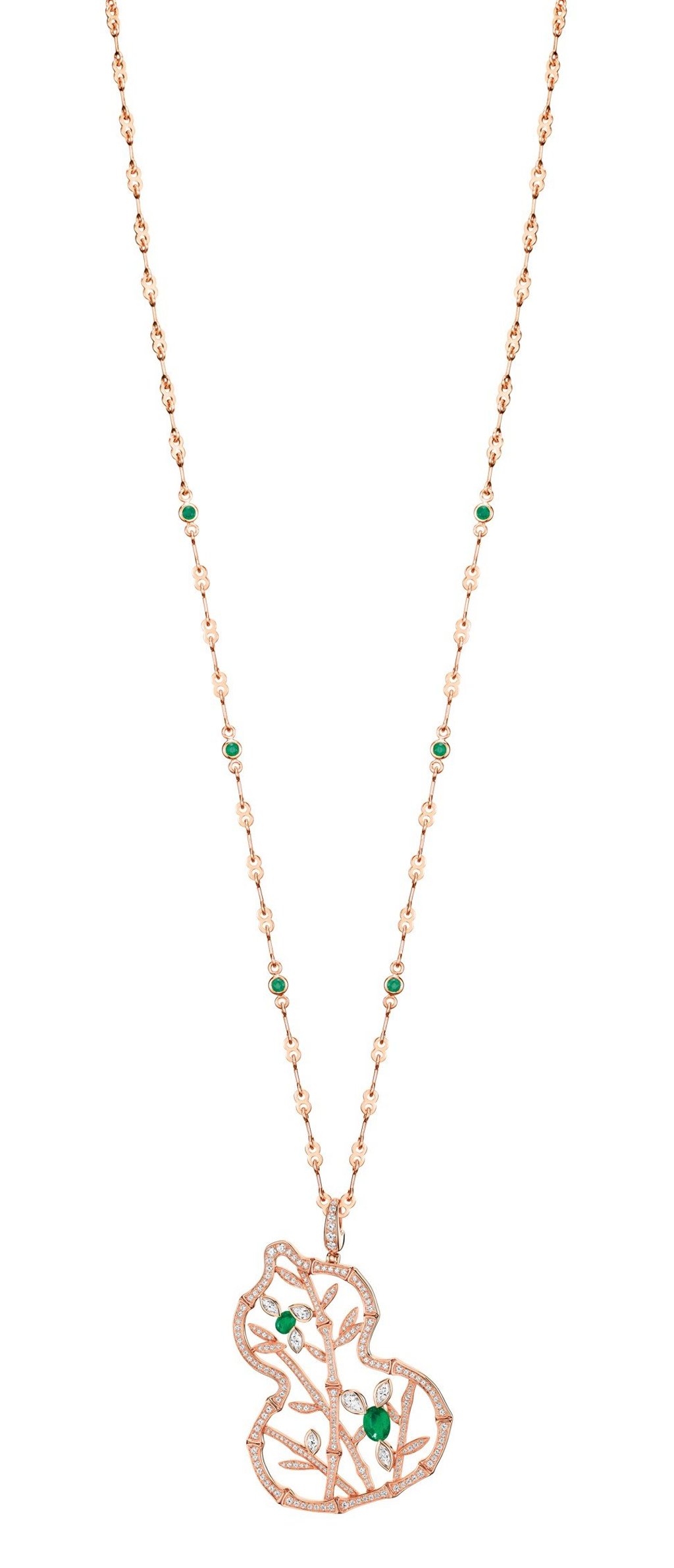 Qeelin’s fine jewellery Wulu Bamboo Lace necklace, which features a 32-inch rose gold chain. Qeelin’s fine jewellery Wulu Bamboo Lace necklace, which features a 32-inch rose gold chain.
