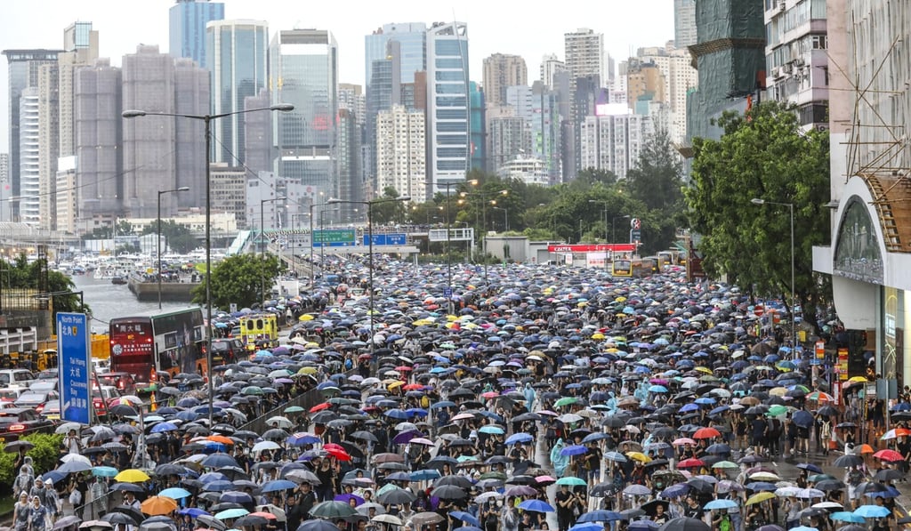 Sunday’s protest was peaceful, in marked contrast to the violence at the city’s airport last Tuesday. Photo: Dickson Lee