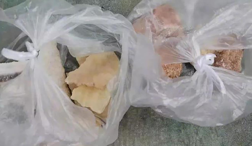 Staff at Tai Qing Dong Ecological Leisure Holiday Park in Hubei confiscated pieces of stalactite taken by souvenir hunters. Photo: Weibo