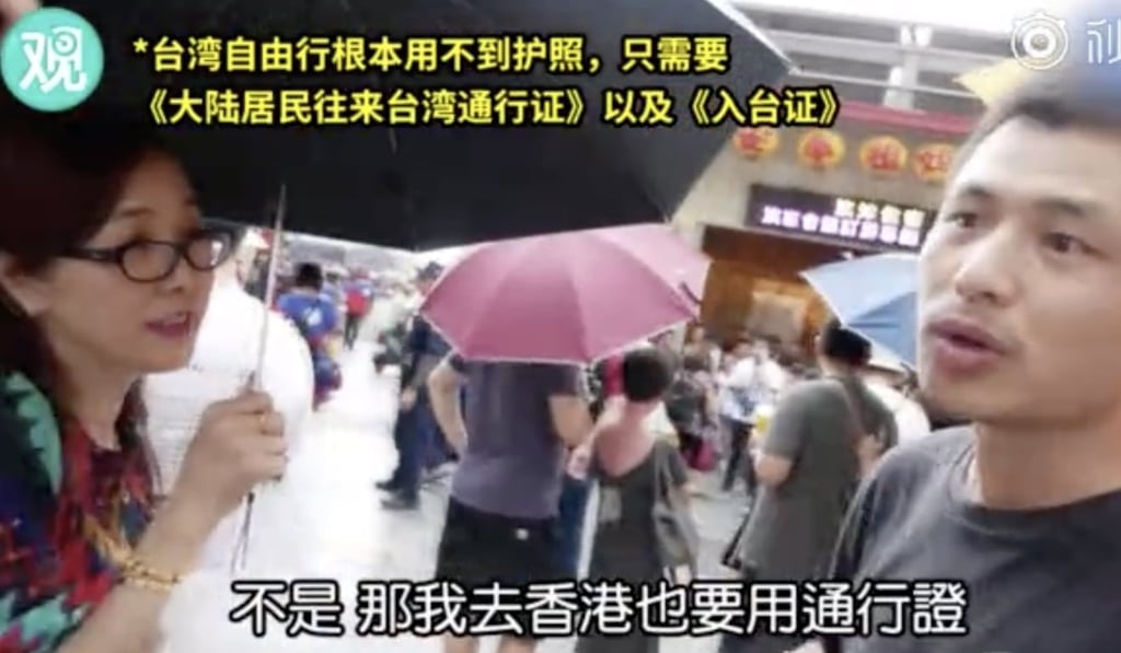 The Chinese tourist, named Yang, who argued Beijing’s Taiwan policy on the streets of southern Kaohsiung city, has become a social media star with mainland audiences. Photo: Weibo The Chinese tourist, named Yang, who argued Beijing’s Taiwan policy on the streets of southern Kaohsiung city, has become a social media star with mainland audiences. Photo: Weibo