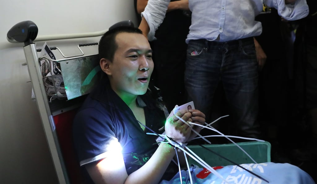 Global Times journalist Fu Guohao was tied up by anti-government protesters at Hong Kong International Airport on August 13. Photo: Sam Tsang