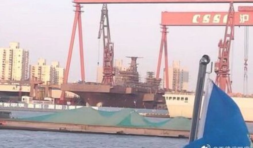 An image of China’s first Type 075 amphibious helicopter assault ship suggests the vessel may be completed in the next few months. Photo: Weibo An image of China’s first Type 075 amphibious helicopter assault ship suggests the vessel may be completed in the next few months. Photo: Weibo