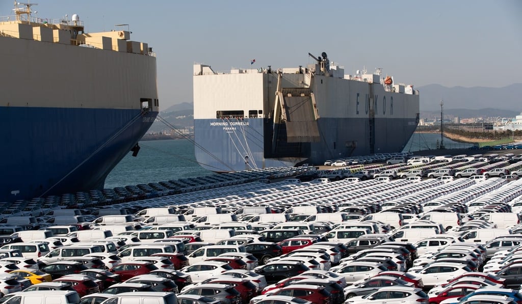 Hyundai vehicles bound for export await shipment in Ulsan, South Korea. Photo: Bloomberg