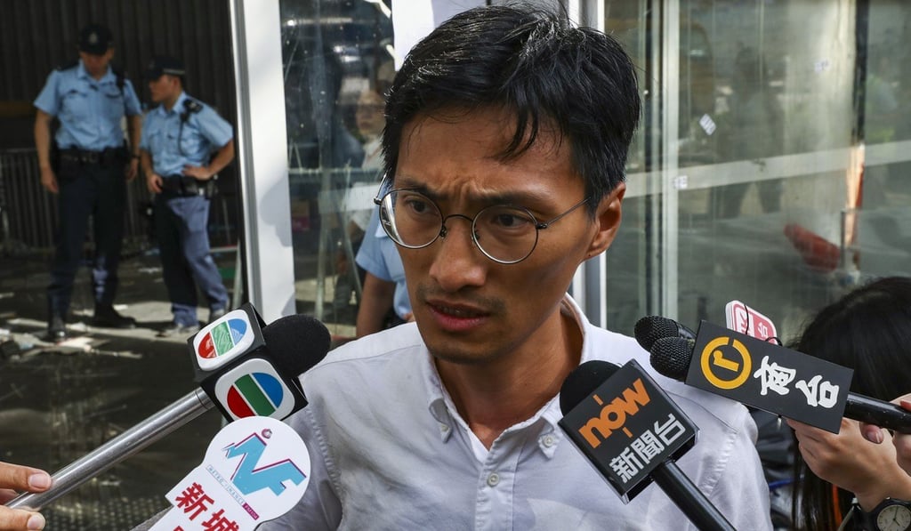 Lawmaker Eddie Chu speaks on July 2 at the Legislative Council complex after it was vandalised by protesters the night before. Photo: Nora Tam Lawmaker Eddie Chu speaks on July 2 at the Legislative Council complex after it was vandalised by protesters the night before. Photo: Nora Tam