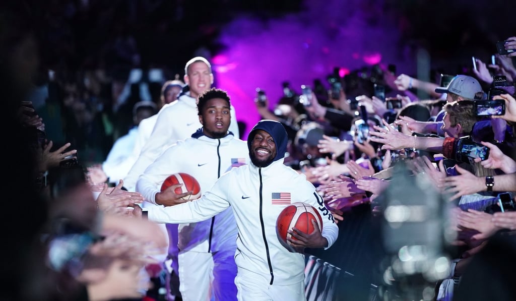 Team USA run on to the court ahead of playing Australia in Melbourne. Photo: EPA Team USA run on to the court ahead of playing Australia in Melbourne. Photo: EPA