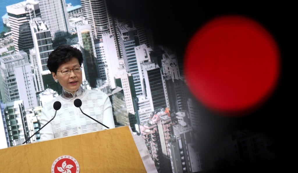 Hong Kong’s chief executive announces the suspension of the reading of the extradition bill amendment proposal in June. Photo: K.Y. Cheng