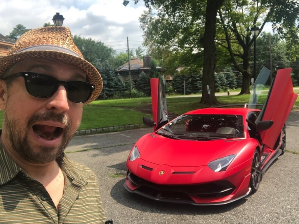 Matthew DeBord with the Lamborghini Aventador SVJ, which is named after a fighting bull.