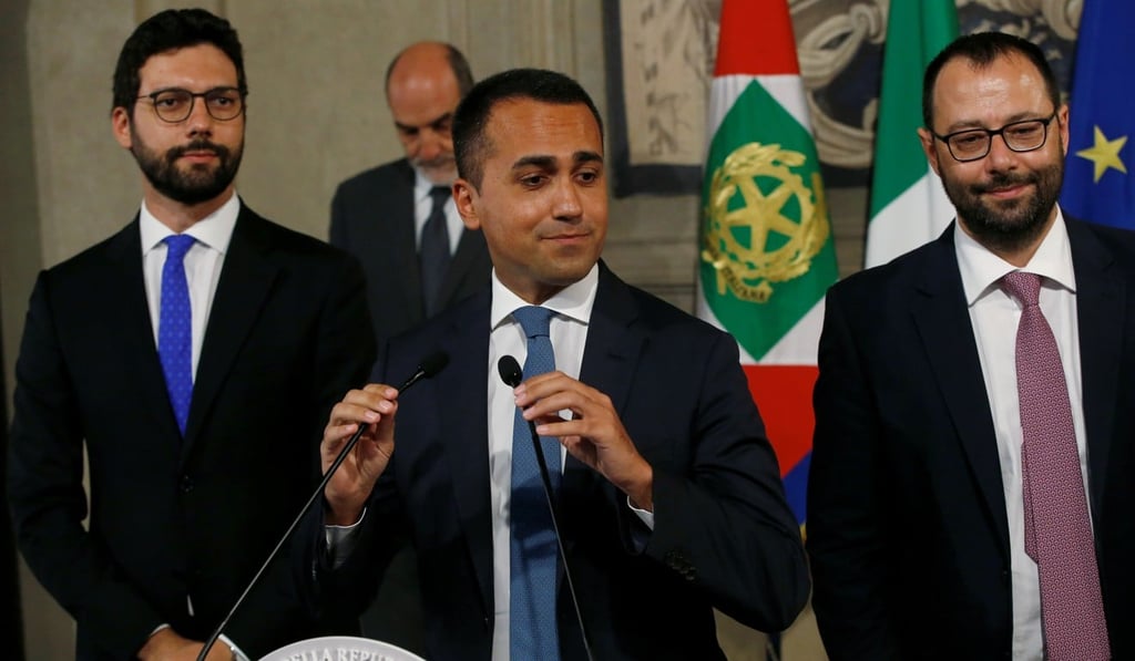 Five Star Movement leader Luigi di Maio speaks to the media after consultations with Italian President Sergio Mattarella in Rome. Photo: Reuters