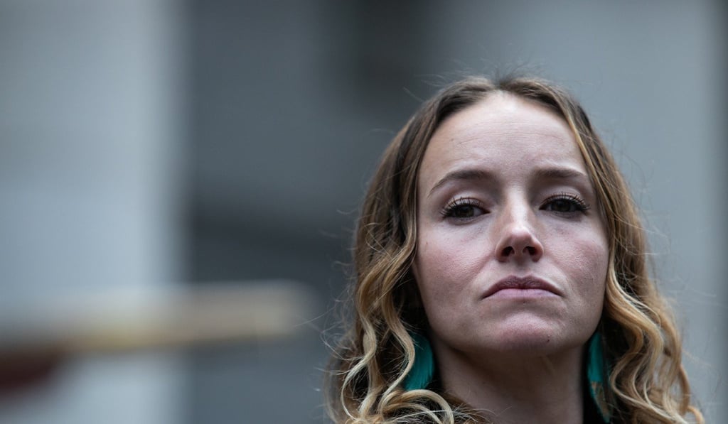 Teala Davies, an alleged victim of Jeffrey Epstein, exits from federal court in New York. Photo: Bloomberg