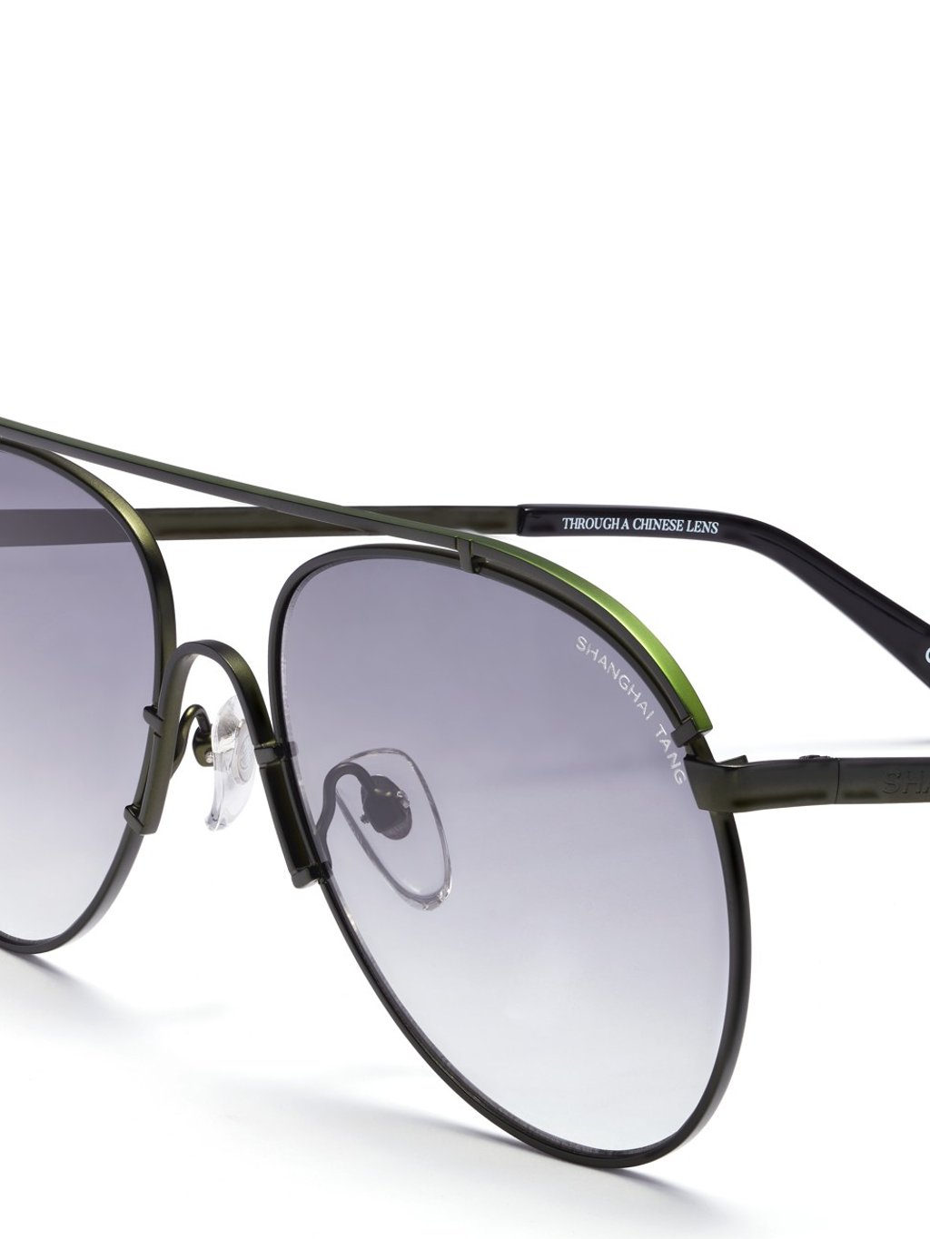 Shanghai Tang's ‘Fei' lasered top bar aviator sunglasses in green