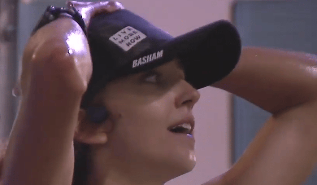 Amanda Basham comes in second, and fuels herself with croissants. Photo: UTMB TV