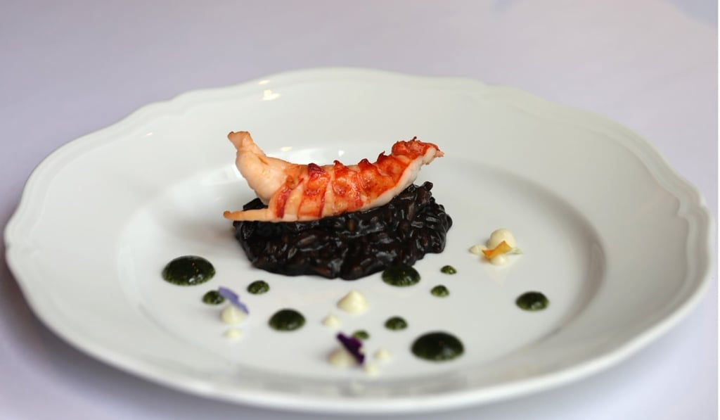 Black garlic risotto with river prawn at Castellana Restaurant in Causeway Bay. Photo: Chen Xiaomei