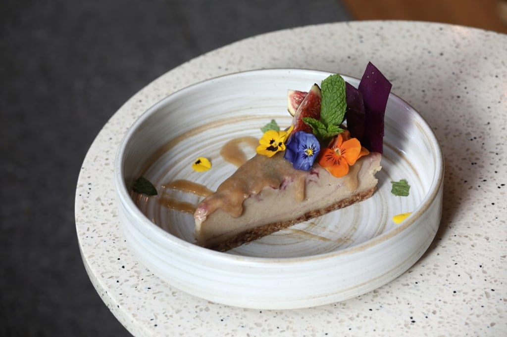 Fig cheesecake – made with cashews instead of cheese – at VEDA in Central. Photo: Jonathan Wong