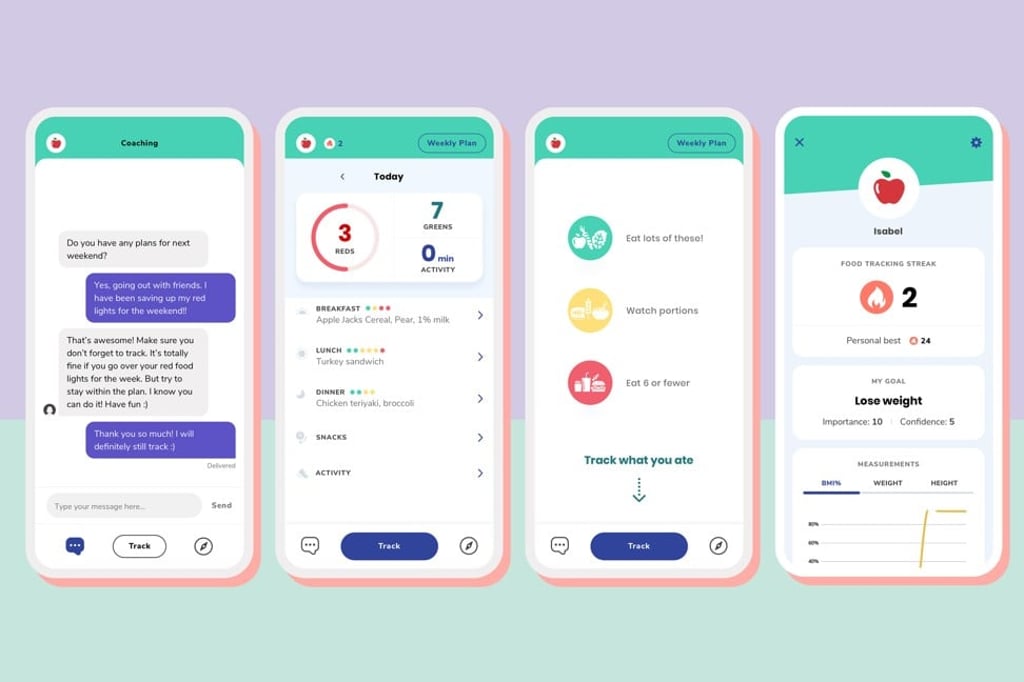 The Kurbo app labels food like traffic lights – green, yellow or red – depending on how healthy they are to eat. Photo: Kurbo