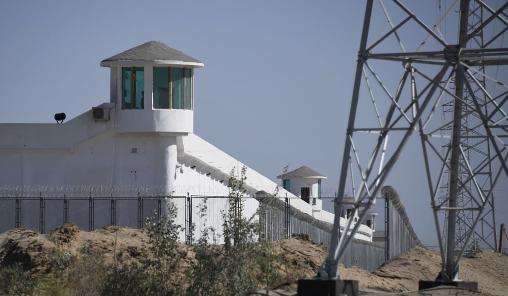 Watchtowers on a high-security facility near what is believed to be a re-education camp in Xinjiang. Photo: AFP