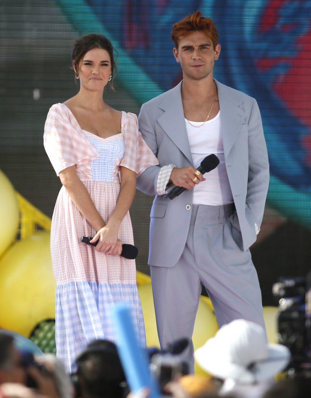 Actress Maia Mitchell and actor KJ Apa, the stars of the Netflix film, The Last Summer, on stage at last month’s Teen Choice Awards 2019 in Los Angeles.