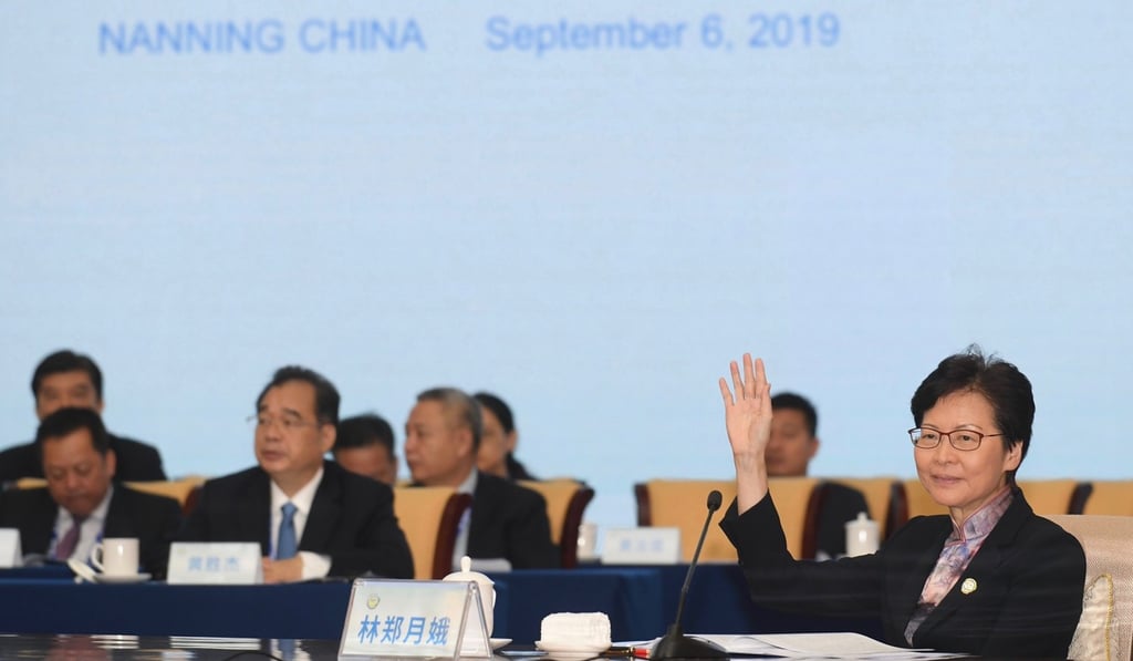 Carrie Lam at the meeting which kicked off on Friday. Photo: Handout Carrie Lam at the meeting which kicked off on Friday. Photo: Handout