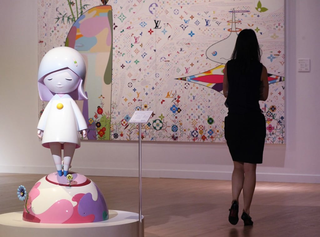 Works by Takashi Murakami displayed at Sotheby's Hong Kong Autumn Sales 2013, at The Hong Kong Convention and Exhibition Centre.
