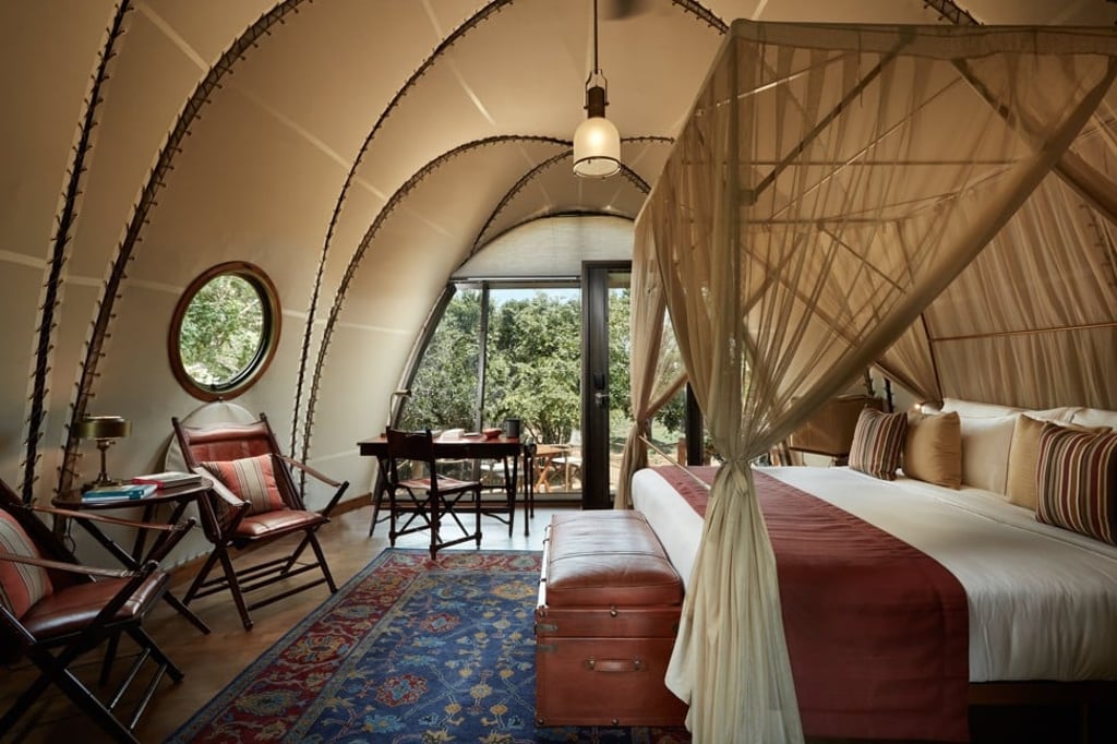 Inside one of Wild Coast Tented Lodge’s cocoon pods. Photo: Dilmah Tea Company