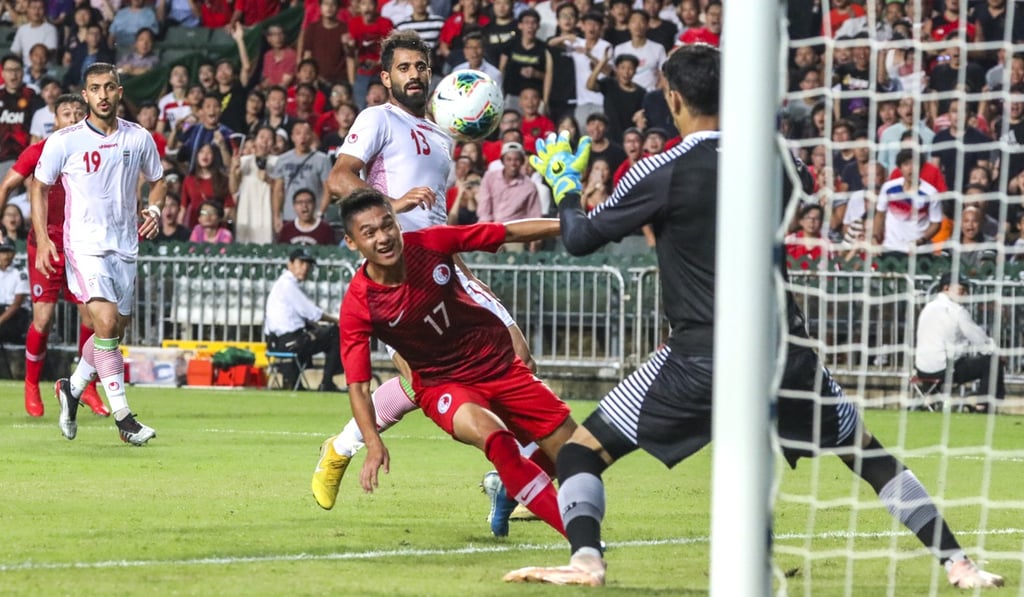 Law Tsz-chun takes a shot against Iran during Tuesday’s World Cup qualifier.