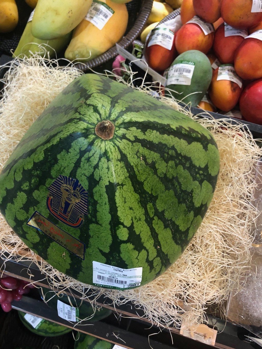 A top view of the pyramid watermelon – get a good look at these prices.