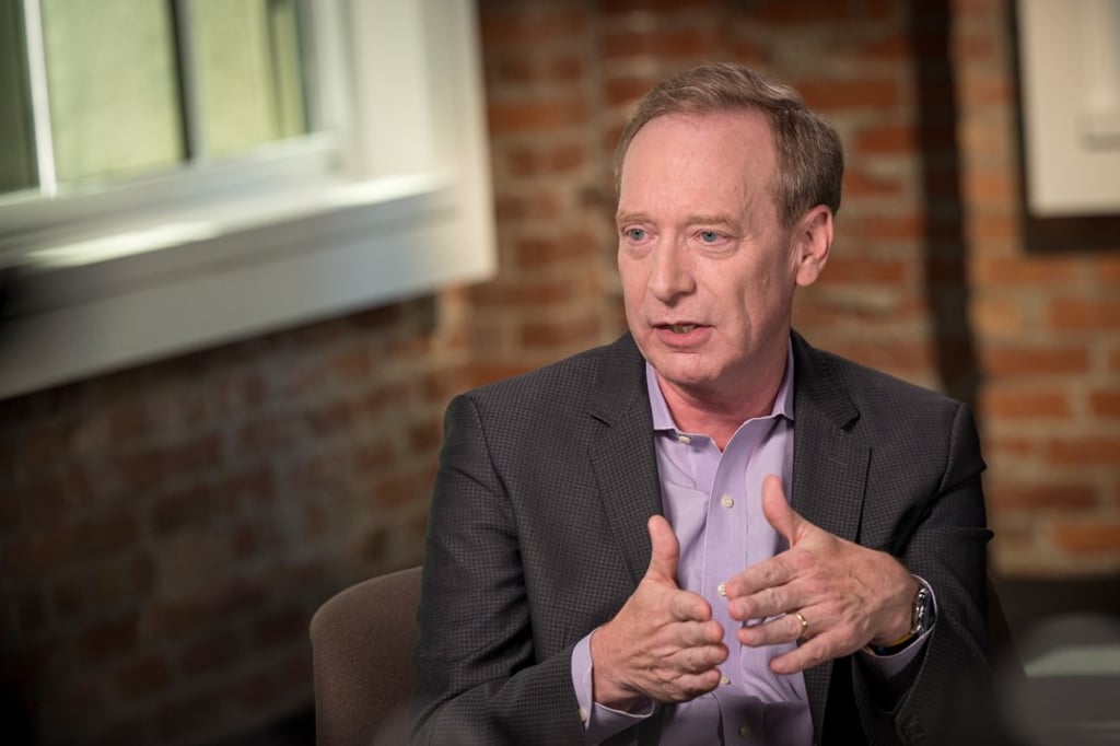 Brad Smith, president of Microsoft Corp, speaks during a Bloomberg Studio 1.0 television interview in San Francisco, California, on September 4. Photo: Bloomberg Brad Smith, president of Microsoft Corp, speaks during a Bloomberg Studio 1.0 television interview in San Francisco, California, on September 4. Photo: Bloomberg