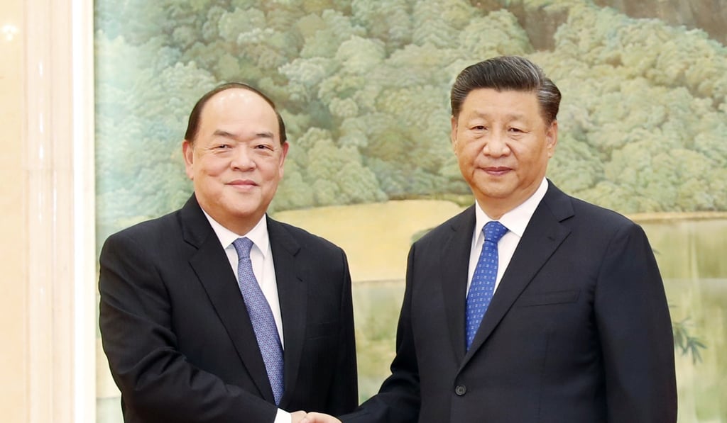 Ho Iat-seng with President Xi Jinping on Wednesday. Photo: Handout Ho Iat-seng with President Xi Jinping on Wednesday. Photo: Handout