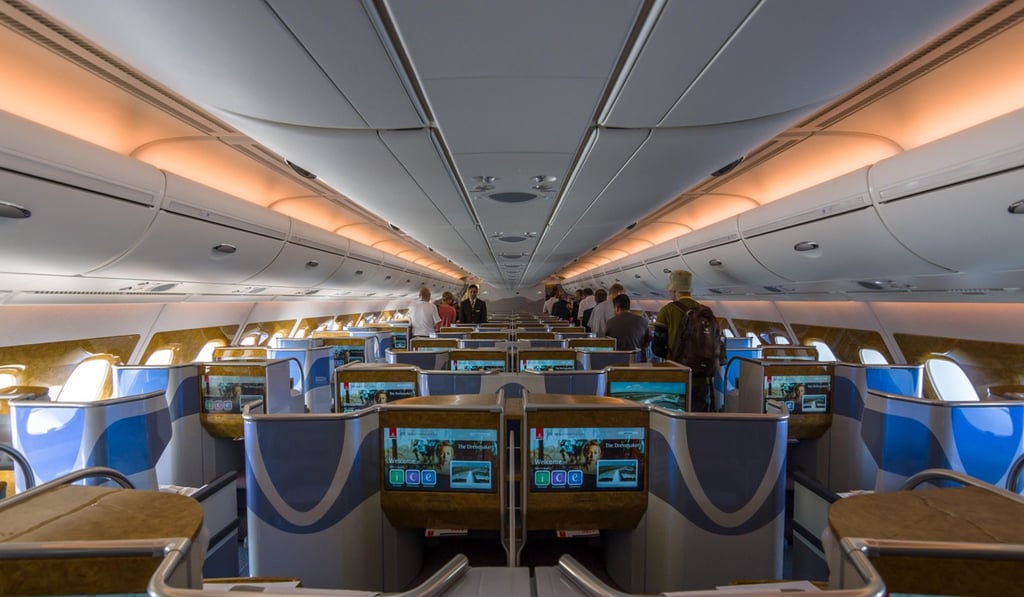 Business-class seats on an Emirates Airbus A380. Photo: Alamy