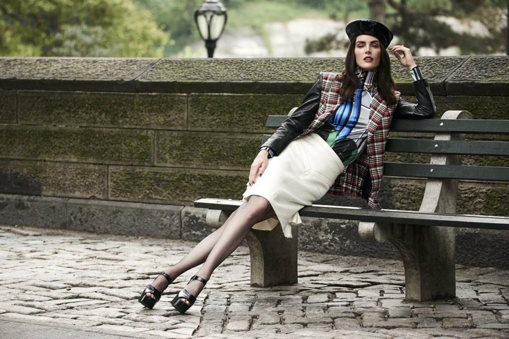 Louis Vuitton blazer, HK$42,500, top, HK$8,750, skirt, HK$16,400; Givenchy sandals, HK$8,590; Eric Javits hat, price on request; Wolford tights, price on request; Jennifer Fisher ring, price on request