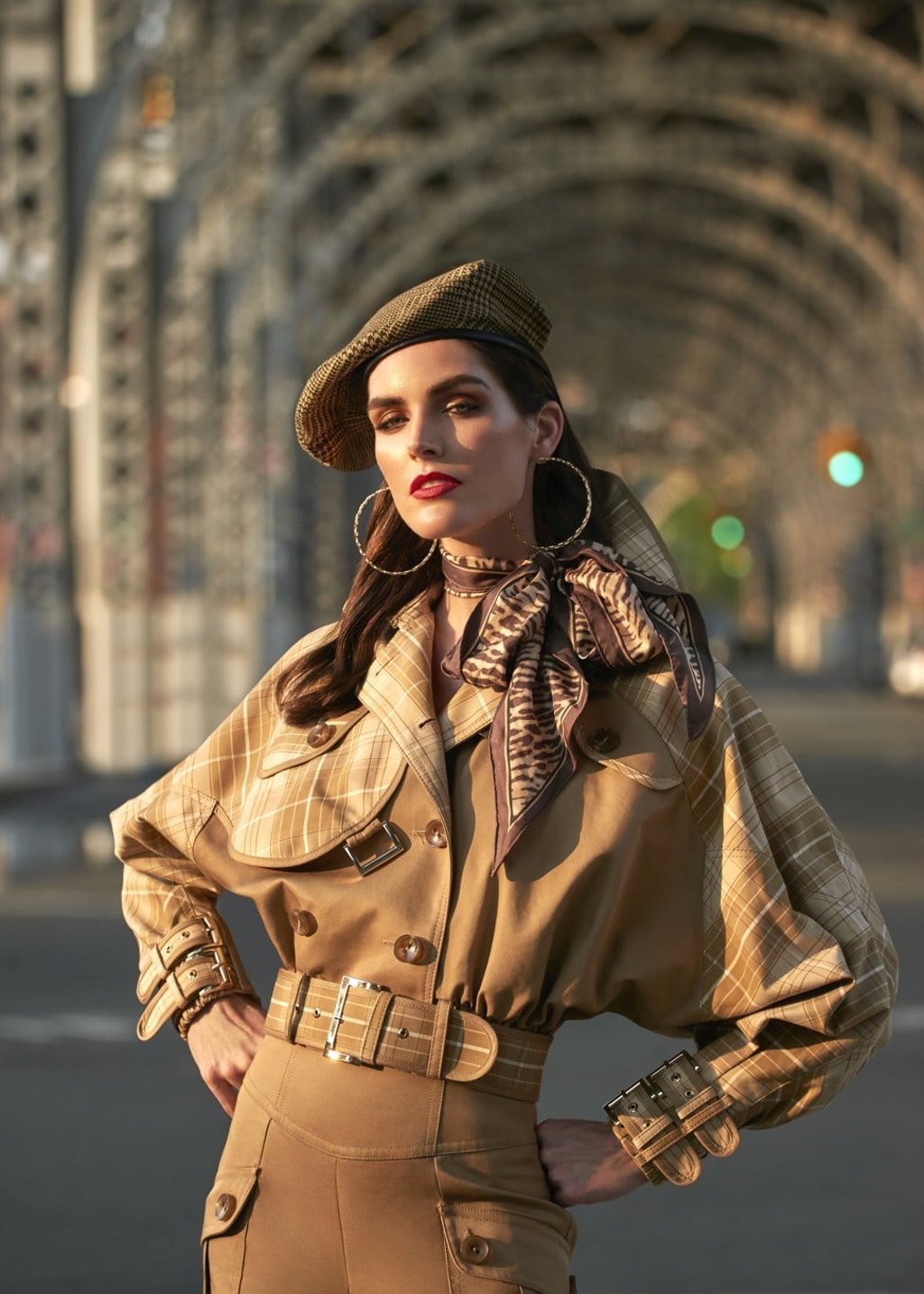 Zimmermann jacket, HK$13,720, pants, HK$6,250, scarf, price on request; Jennifer Zeuner earrings, price on request; Eric Javits hat, price on request