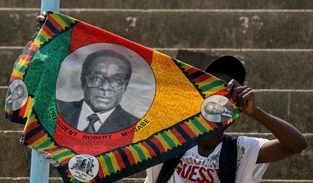 A supporter waves a piece of cloth bearing the image of Robert Mugabe. Photo: AFP