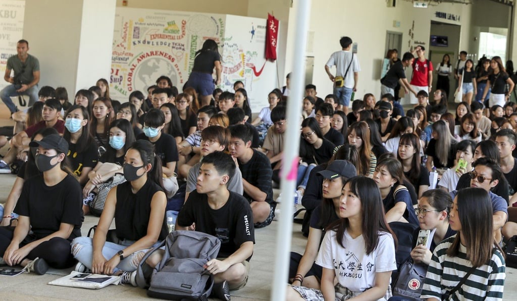 Baptist University students on Monday marched on the campus and vandalised the building that holds president Roland Chin’s office. Photo: Sam Tsang