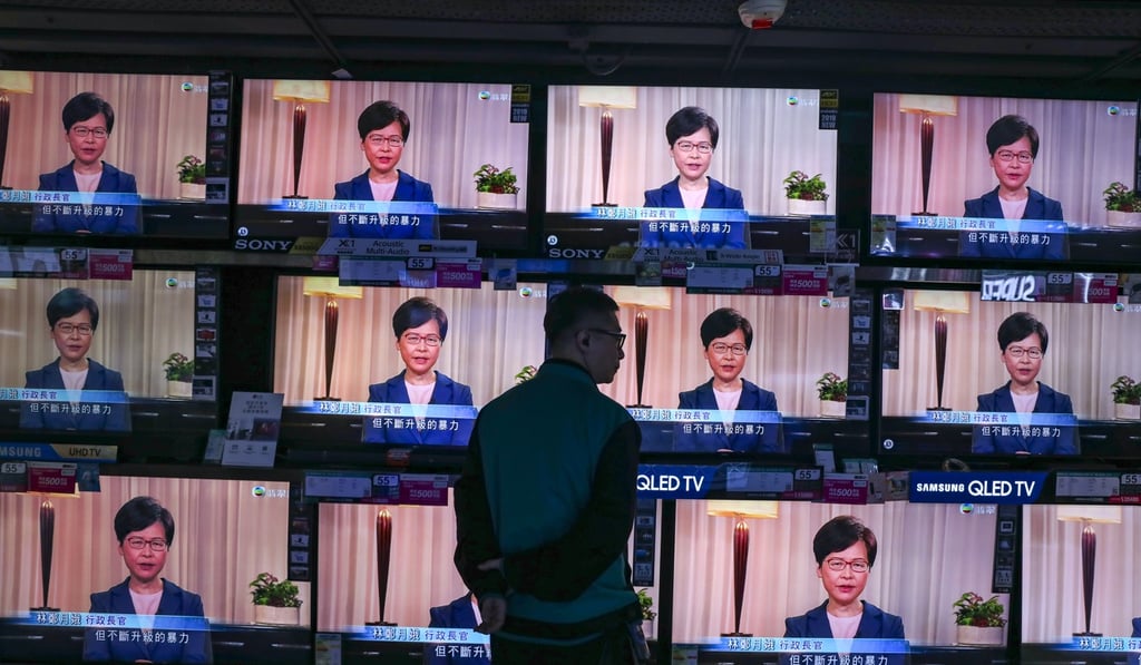 Carrie Lam announces the withdrawal of the extradition bill in a pre-recorded message. Photo: Robert Ng