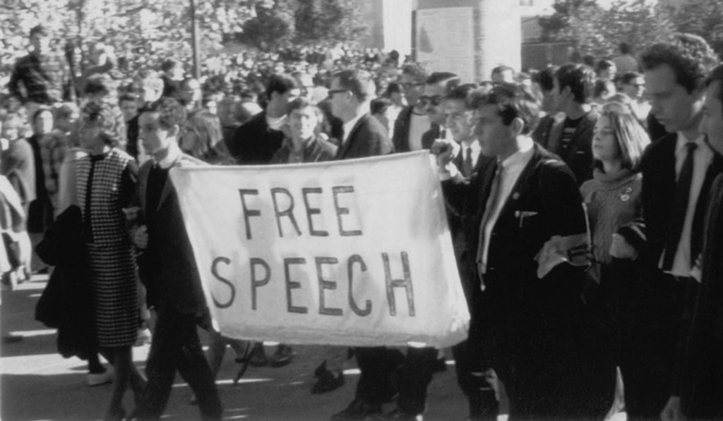 Students launch the Free Speech Movement California against a campus ban on political activity. Photo: FSM Archives Students launch the Free Speech Movement California against a campus ban on political activity. Photo: FSM Archives