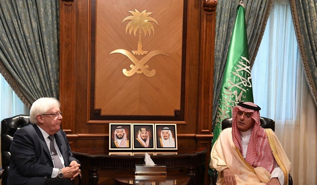 Saudi Minister of State for Foreign Affairs Adel al-Jubeir meets with UN Special Envoy for Yemen Martin Griffiths. Photo: dpa