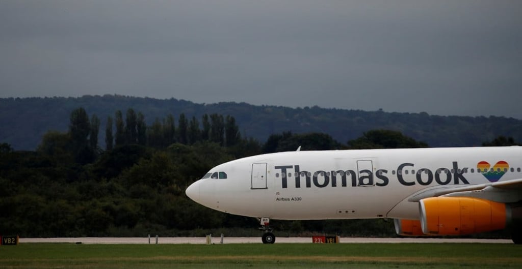 A Thomas Cook Airbus A330-200 aircraft taxis across the tarmac at Manchester Airport in Manchester on September 4, 2018. Photo: Reuters