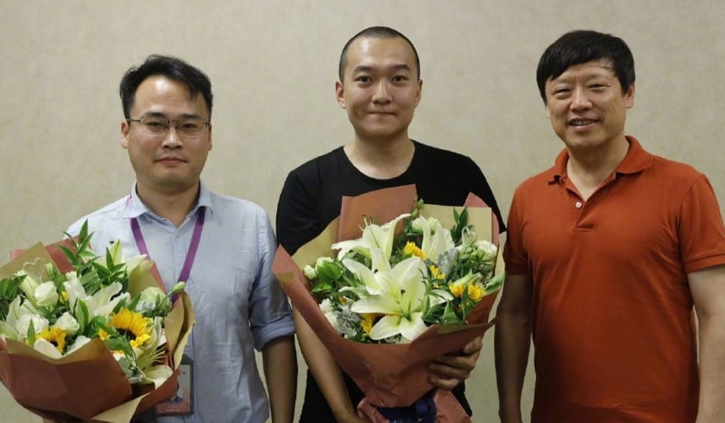 Mainland journalist Fu Guohao (centre) at the Global Times awards ceremony on Sunday. Photo: Weibo Mainland journalist Fu Guohao (centre) at the Global Times awards ceremony on Sunday. Photo: Weibo