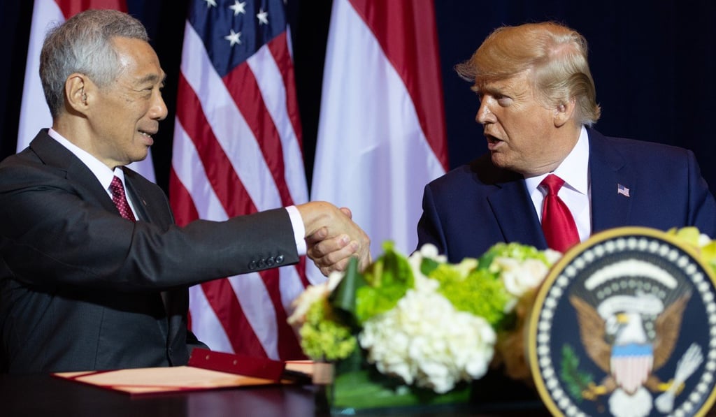 Singapore’s Prime Minister Lee Hsien Loong with US President Donald Trump meet on the sidelines of the UN General Assembly in New York. Photo: AFP