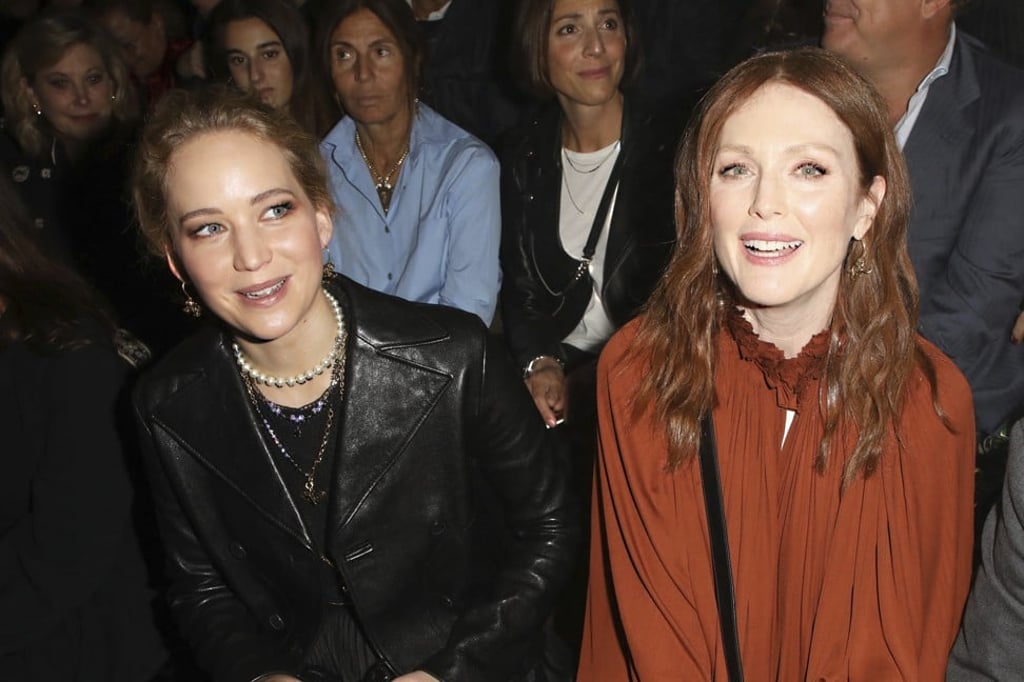 Actresses Julianne Moore, right, and Jennifer Lawrence attend the Christian Dior Spring 2020 Ready-to-Wear Collection launch, unveiled during Paris Fashion Week. Photo: Invision/AP