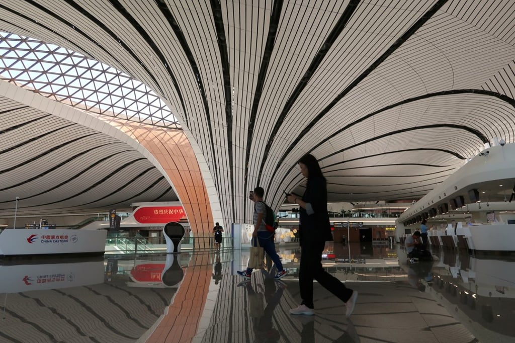 The mobile infrastructure at the Beijing Daxing International Airport supports 5G technology, which provides peak data rates up to 100 times faster than 4G. Photo: Reuters The mobile infrastructure at the Beijing Daxing International Airport supports 5G technology, which provides peak data rates up to 100 times faster than 4G. Photo: Reuters