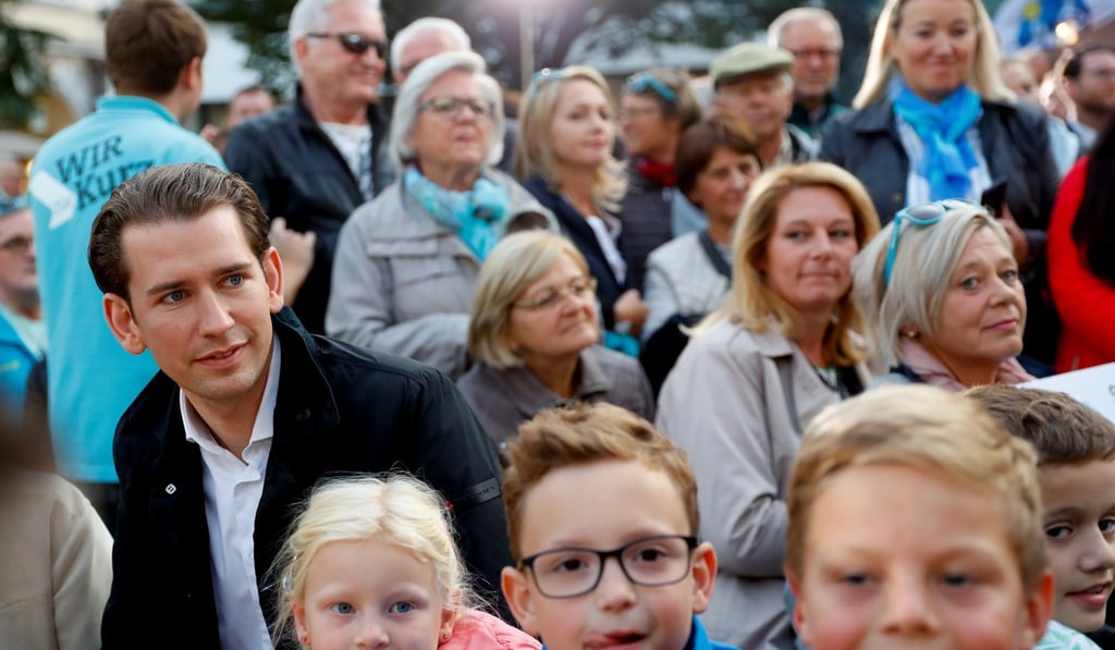 Head of People's Party (OeVP) Sebastian Kurz is surrounded by supporters during an election campaign rally in Baden. Photo: Reuters