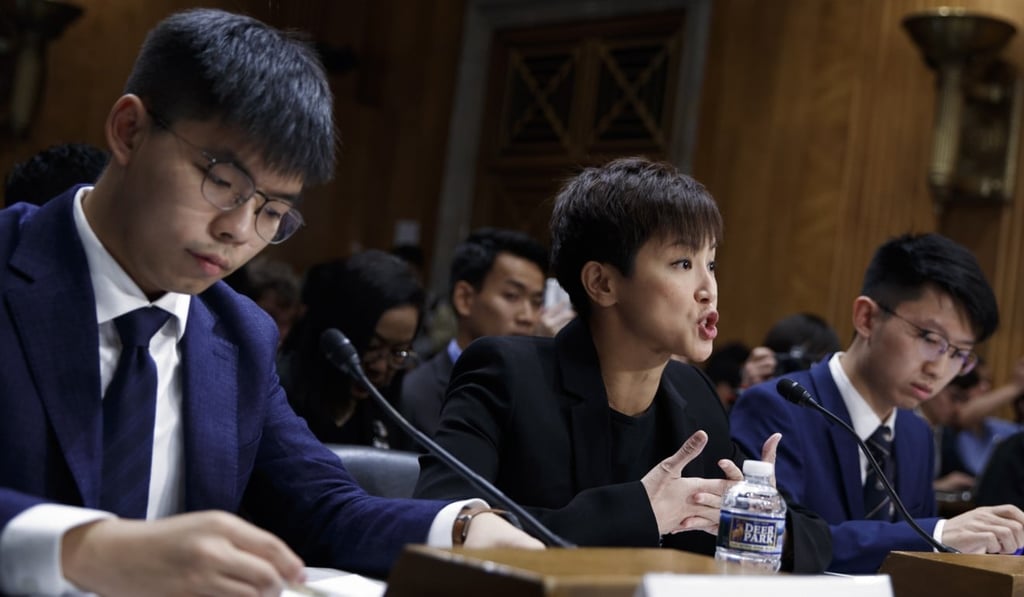(From left) Pro-democracy activists Joshua Wong and Denise Ho at the US Congressional-Executive Commission on China. Photo: Handout