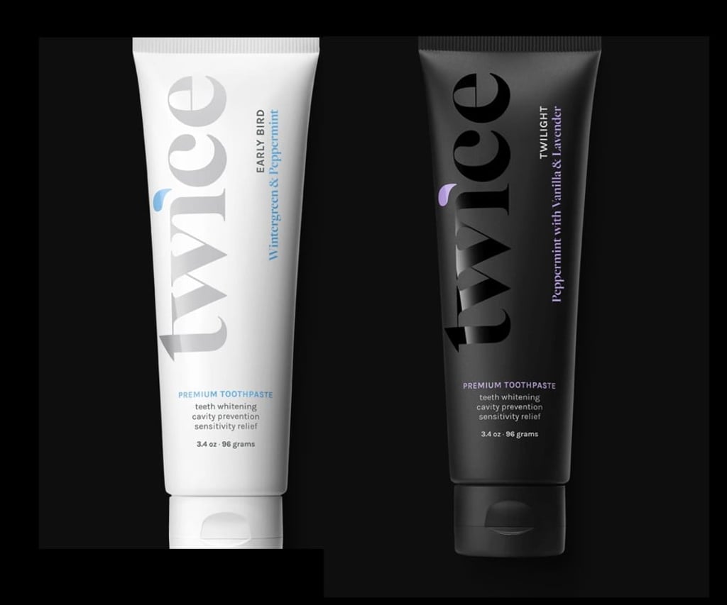 Twice toothpaste has two flavours: wintergreen and peppermint (Early Bird) and Twilight peppermint, vanilla and lavender (Twilight). Photo: courtesy of Twice