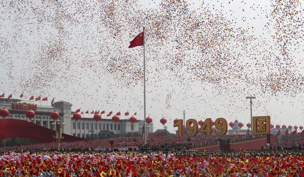 Balloons are released during the 70th anniversary of the founding of the People’s Republic in Beijing on Tuesday. The survey was released the day before the celebrations. Photo: AP