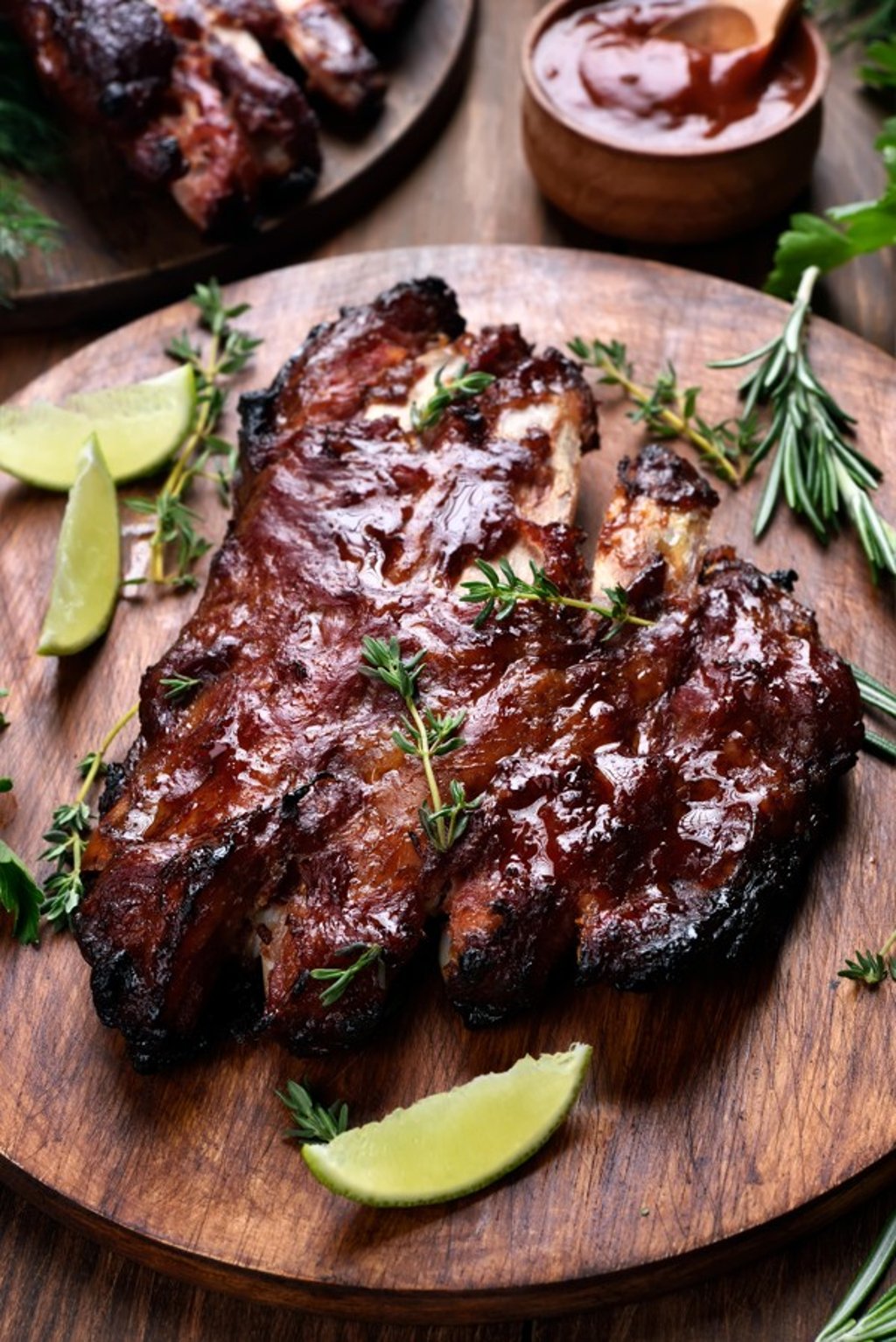 Grilled pork ribs with a just a hint of herbs and lemon on the side won’t pass a dietitian’s test. Photo: Alamy