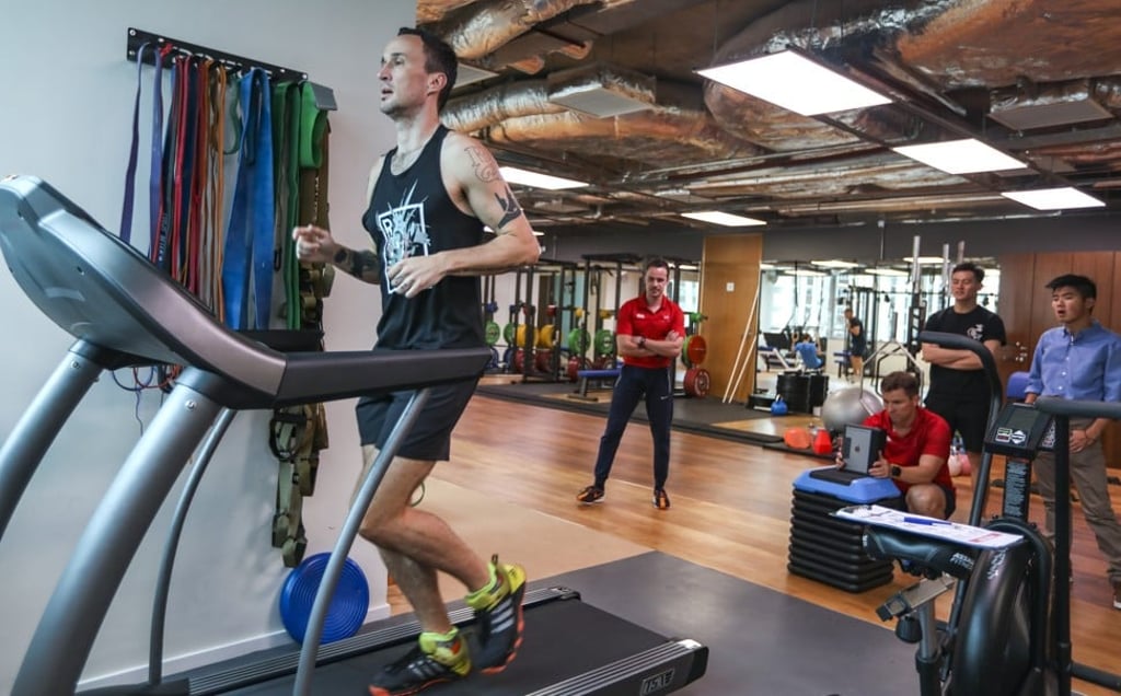 Blennerhassett in training for the 2020 Hong Kong Marathon at Joint Dynamics gym in Taikoo Place, Quarry Bay. Photo: Xiaomei Chen